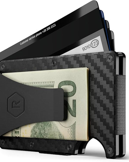 The Ridge Wallet - Slim Minimalist Compact Wallet and Card Holder| RFID Protected Front Pocket Wallets | Integrated Money Clip | Carbon Fiber 3K
