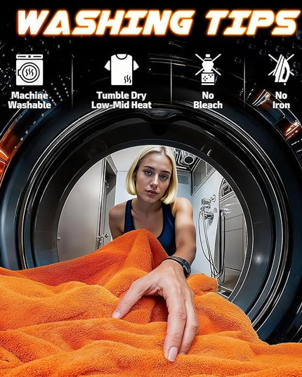 2-Pack 1200 GSM Car Drying Towels – Microfiber Towels for Cars (36" x 24"), Ultra-Absorbent, Streak-Free, Scratch-Free, No Water Spots, Double-Twist Pile & Edgeless Design(Orange)