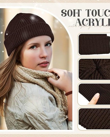 SATINIOR 4 Pieces Trawler Beanie Watch Hat Roll up Edge Skullcap Fisherman Beanie Unisex