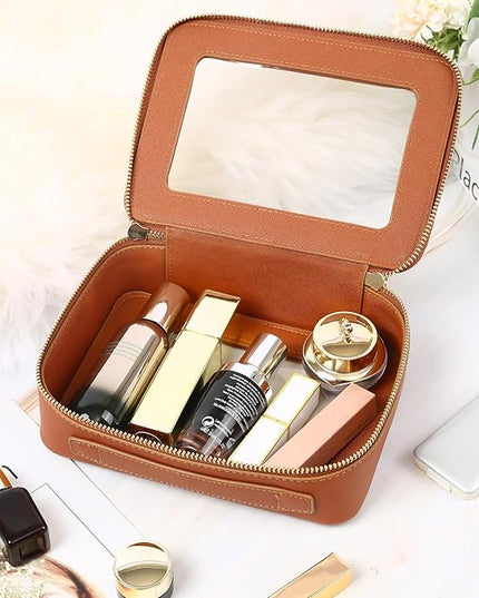 Aveniee Clear Makeup Bag, Travel Toiletry Case Car Accessories Organizer for Women, Heavy Duty Clear Pouch with Dual Zippers(Brown)