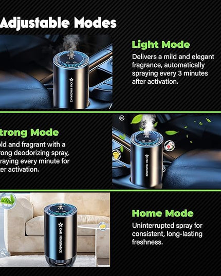 Smart Car Air Freshener - Automatic Essential Oils Aroma Diffuser - Rechargeable Auto On/Off Fragrance Fresheners with Starry Lights Projector - 3 Adjustable Mode Scent Purifier with 50mL Perfume
