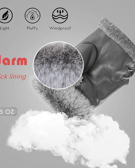 Cute Winter Gloves - Fuzzy Furry Faux Fur Lined, Warm Hands Warmer for Women