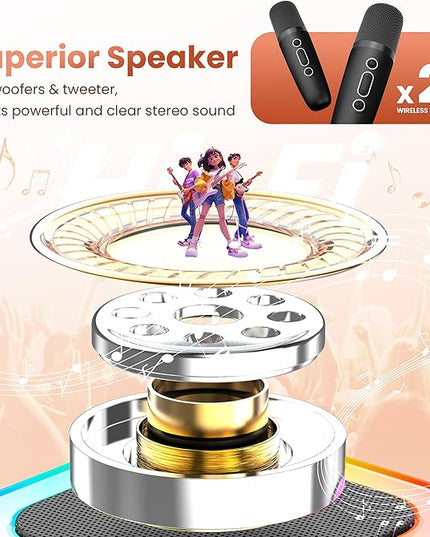 Mini Karaoke Machine for Kids Adults, 2026 TOP Birthday Gifts for Girls Boys 3,4,5,6,7,8+Year Old Toddler Toys, Portable Bluetooth Speaker with 2 Wireless Karaoke Microphones Player Valentine(Black)