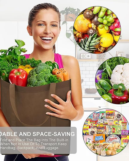 WISELIFE Reusable Grocery Shopping Bags 10 Pack Large Foldable Tote Bags Bulk Eco Produce Bags with Long Handle