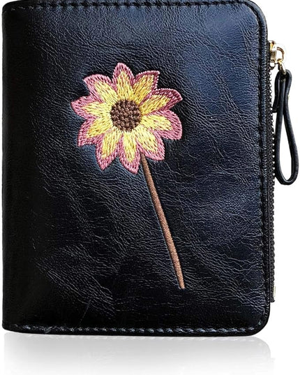 AOXONEL Girls Wallet Small Bifold Womens Wallets Rfid,Compact Female Cute Mini Zipper Coin Card Purse for Teen Girl Kids (Black)