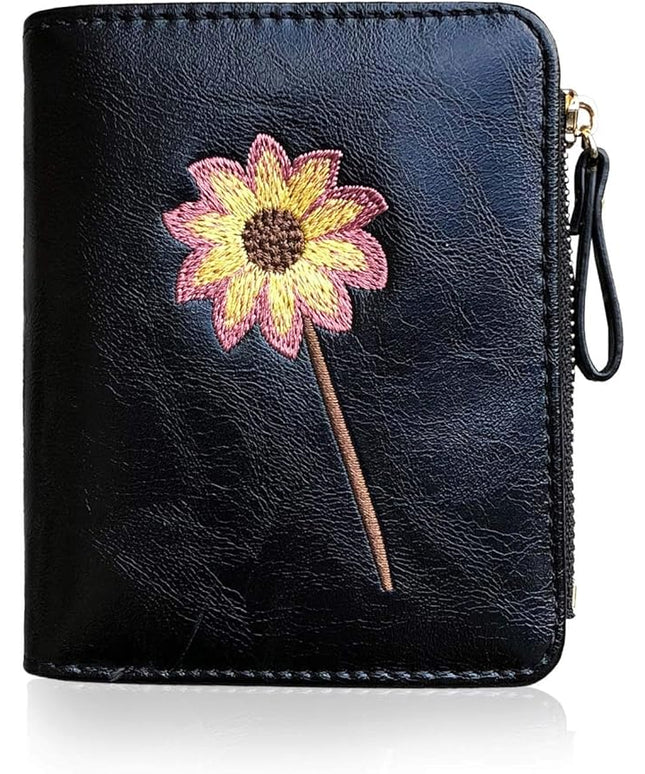 AOXONEL Girls Wallet Small Bifold Womens Wallets Rfid,Compact Female Cute Mini Zipper Coin Card Purse for Teen Girl Kids (Black)