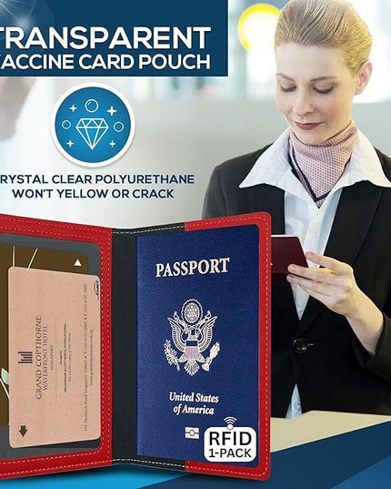 Ciana RFID Passport Holder for Travel – PU Leather Passport Cover and Card Holder for Men & Women – Slim Passport Holder with Card Protector Slot, Travel Must Haves (Red)
