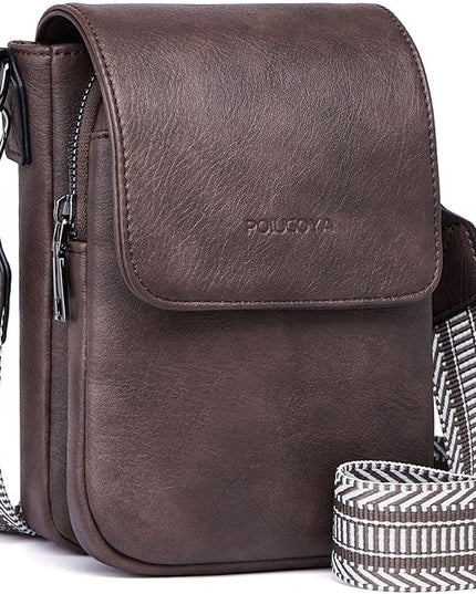 POIUGOYA Small Crossbody Bags for Women Trendy,Leather Triple Compartment Cell Phone Crossbody Wallet Purses with Card Slots
