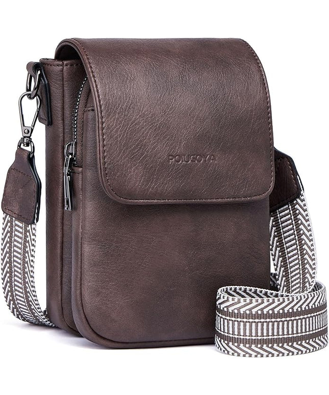 POIUGOYA Small Crossbody Bags for Women Trendy,Leather Triple Compartment Cell Phone Crossbody Wallet Purses with Card Slots