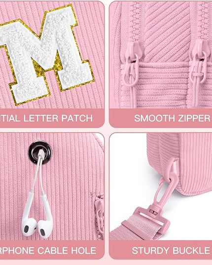Viverte Small Corduroy Sling Bag Initial Crossbody Bag Fanny Pack for Girls Personalized Birthday Gifts for Teen Girls Gifts