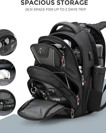 Swissdigital Design Men's Laptop Backpack for Man，Large Capacity Business Travel Backpack Black/Grey | J14-02