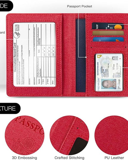 2 Pack Passport Holder For Women Kids, RFID Blocking Passport Wallet Red&Light purple