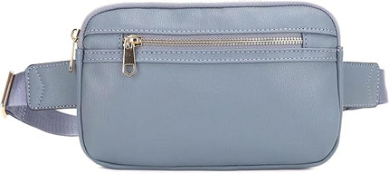 LOVESOME Vegan Leather Waist Bag Fanny Pack Crossbody Bag with Adjustable Strap for Women (Blue Grey)