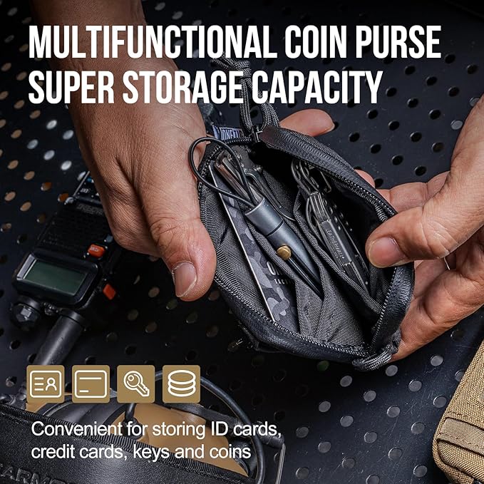 ONETIGRIS Front Pocket Wallet with Zippers Small Coin Purse Tactical Wallet Nylon Minimalist Wallet for Men Women, Black