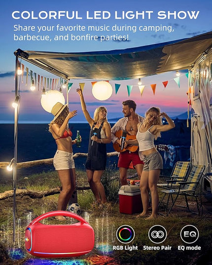 Portable Bluetooth Wireless,60W Loud Speaker with Bass,12H Playtime,IPX5 Waterproof,Stereo Loud Sound,Deep Bass,for Pool,Work,Beach,Outdoor,Workshop,Gift Portable Speaker with TWS (Red)