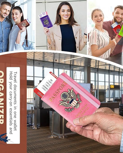 Passport Holder Cover Travel Wallet RFID Blocking Passport Wallets Family Organization Personalized Wallet Case for Men and Women Travel Must Haves (Pink)