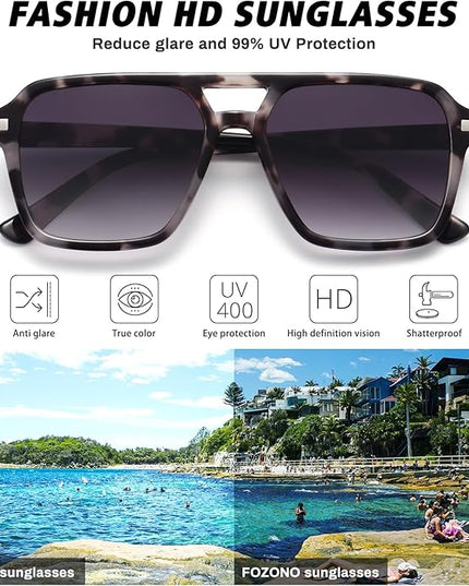 Retro Aviator Sunglasses for Women Men Trendy Classic Square 70s 80s 90s Vintage Shades Double Bridge Aviators FZN813