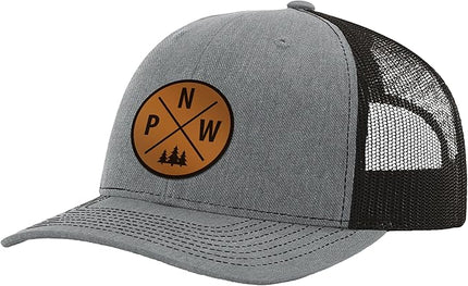 Pacific Northwest Baseball Snapback Trucker Hats with Leather Patch for Men and Women PNW Gifts Outdoor Camping Hiking Cap