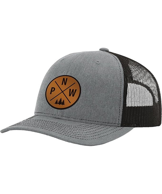 Pacific Northwest Baseball Snapback Trucker Hats with Leather Patch for Men and Women PNW Gifts Outdoor Camping Hiking Cap