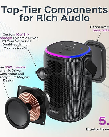 TREBLAB HD-Energy-Pro Outdoor Wireless Speakers with Bluetooth – Immersive 40W Audio, IPX6 Waterproof, 18H Battery, RGB Light, USB Playback, TWS, Built-in Mic – Portable Desktop Bluetooth Speaker