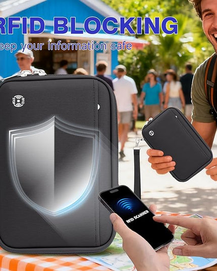 WALNEW Family Passport Holder for 5 - Large Travel Organizer Holds up to 6 Passports, RFID Blocking Water Resistant Document Wallet for Cards, Tickets, Boarding Passes