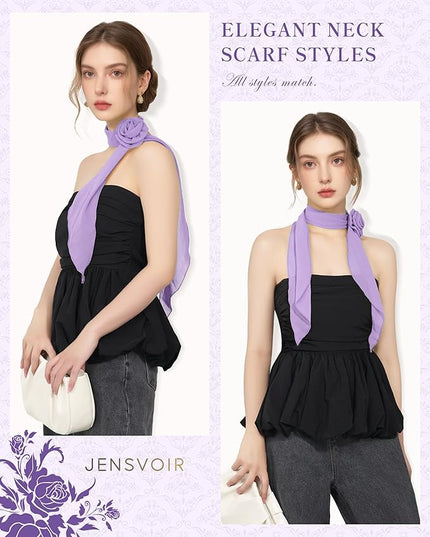Chiffon Scarf for Women, Removable Flower Neck Scarf Light Soft Fashion Rose Scarves Versatile Headband or Hair Band