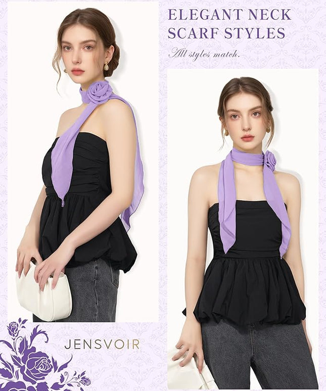 Chiffon Scarf for Women, Removable Flower Neck Scarf Light Soft Fashion Rose Scarves Versatile Headband or Hair Band