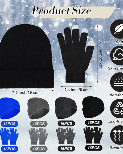 Suhine Bulk Winter Hats and Gloves Set Warm Beanie Gloves Pack Homeless Supplies for Cold Weather Charity