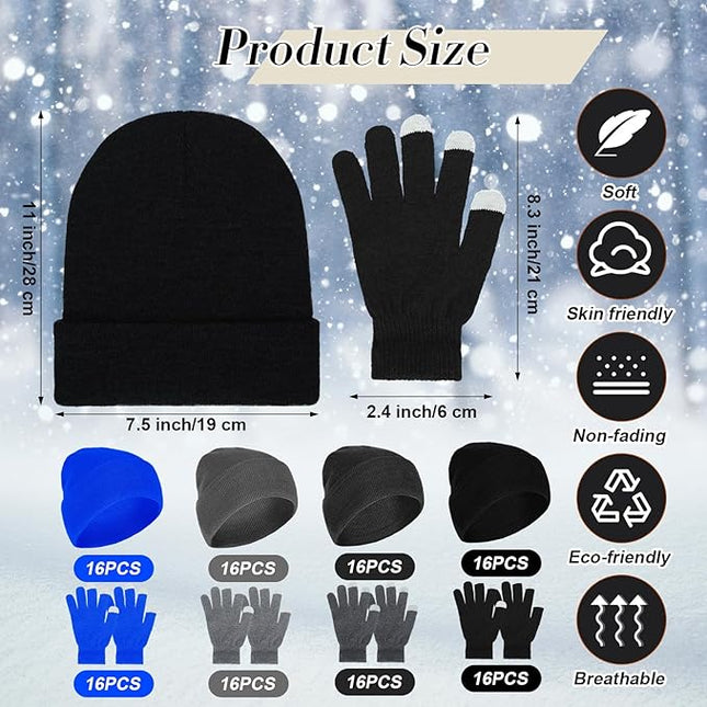 Suhine Bulk Winter Hats and Gloves Set Warm Beanie Gloves Pack Homeless Supplies for Cold Weather Charity