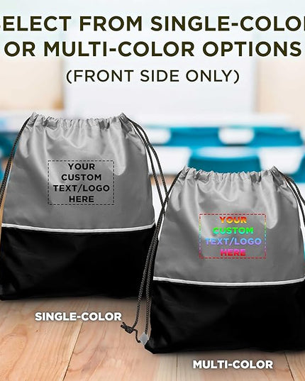 DISCOUNT PROMOS Custom Easy Go Drawstring Backpack Set of 10/50/100, Personalized Bulk Pack - Great for Travelling, Gym and for Everyday Use - Black