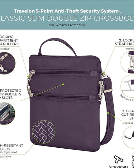 Travelon Anti-theft Classic Slim Double Zip Crossbody