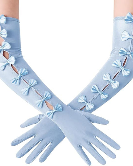 BABEYOND Lace Gloves for Women - Princess Gloves Long Stretchy Bow Mesh Tulle Sheer for Costume Opera Party