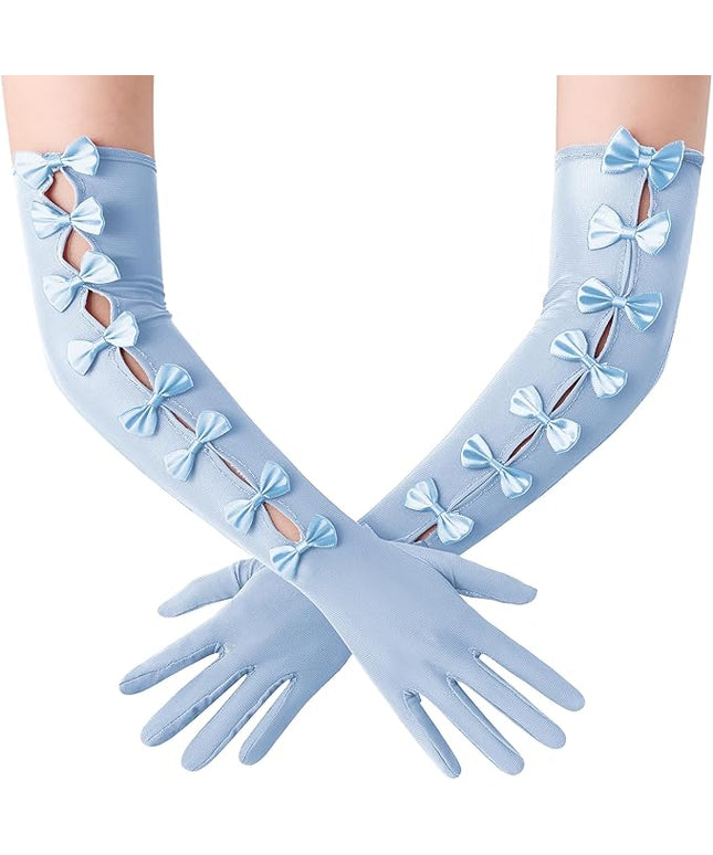 BABEYOND Lace Gloves for Women - Princess Gloves Long Stretchy Bow Mesh Tulle Sheer for Costume Opera Party