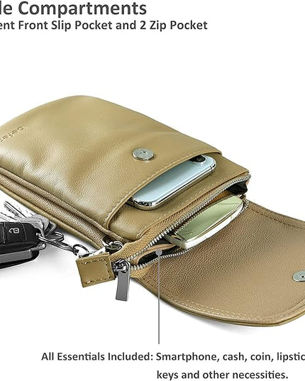befen Genuine Leather Small Crossbody Bags for Women Cell Phone Bag Cross Body Purses,Silver Zipper