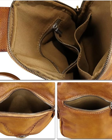 Genuine Leather Small Sling Bag for Women Crossbody Purse Handmade Hiking Daypack Retro Shoulder Backpack Vintage Chest Bags