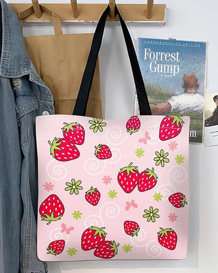 Canvas Tote Bag for Women，Cute Heavy-Duty Shoulder Bag with Zipper Pocket -Travel Tote for Grocery, Gym,Shopping