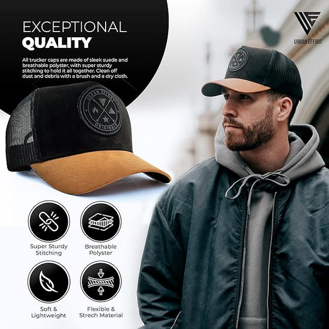 Urban Effort Mesh Back Cap - for Men and Women Baseball Hat 5-Panel Trucker Hat - Great Snapback Closure for Hunting & Hiking