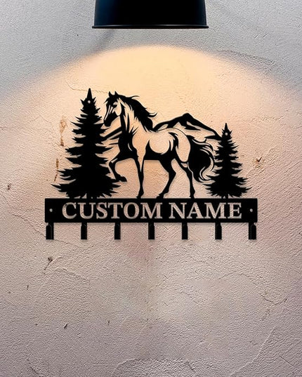 Personalized Custom Name Farm Horse Wall Key Hooks,Metal Horse Art Clothes Hooks,Metal Horse Wall Home Storage Decorative,For Front Door, Hallway, Kitchen, Bedroom,Keys,Hats (Style K)