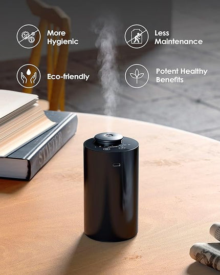 Airversa Waterless Diffuser for Essential Oil, Car Diffsuer, Battery Operated Nebulizer, 0.7 Fl Oz/ 20mL, Mini Scent Air Machine, 3 Timers & 3 Mist Levels for Home, Room, Car, Office - AN6 Black