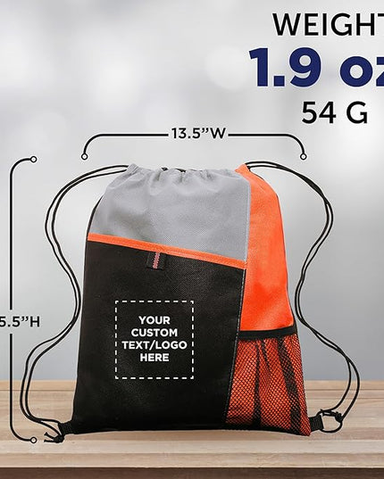 DISCOUNT PROMOS Custom Non-Woven Drawstring Backpacks Set of 10/50/100, Personalized Bulk Pack