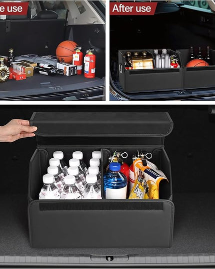 JEYODA Suede Leather Trunk Organizer, Large Capacity Soft Car Organizers and Storage,foldable,with lip, for Car SUV/Jeep/Sedan/Home/Camping (Black,Small)