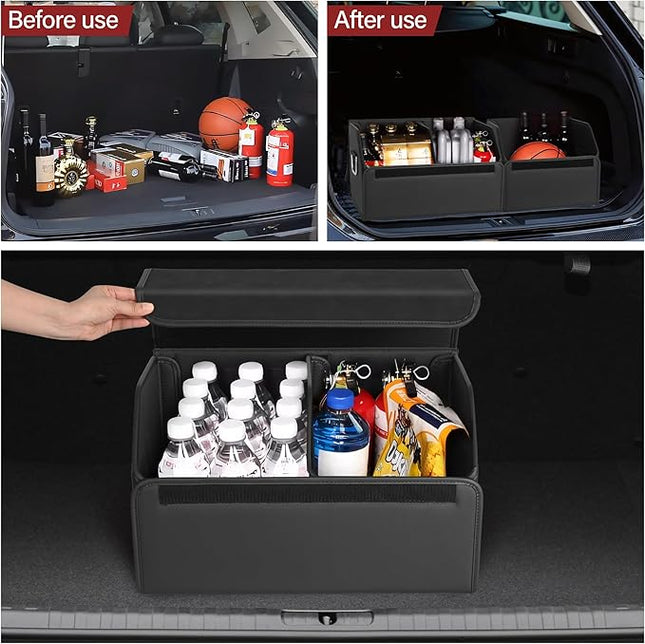 JEYODA Suede Leather Trunk Organizer, Large Capacity Soft Car Organizers and Storage,foldable,with lip, for Car SUV/Jeep/Sedan/Home/Camping (Black,Big)