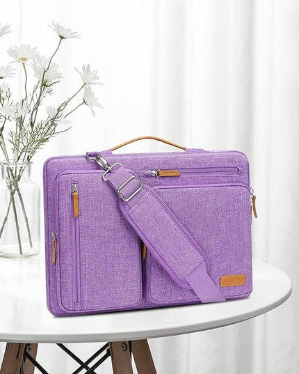 MOSISO 360 Protective Laptop Shoulder Bag,15 inch Computer Bag Compatible with MacBook Air M4 M3 M2/Pro A1990 A1707, Dell XPS Plus,Side Open Messenger Bag with 4 Zipper Pockets&Handle, Lilac