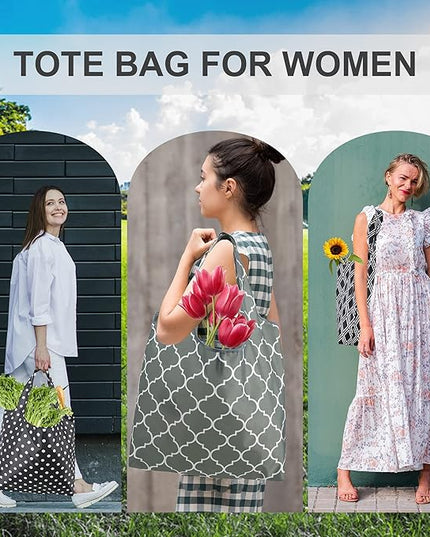 BeeGreen Grocery Bags | Reusable Gift Bags, Large Tote for Women & Foldable Beach Bag - 6 Pack Reusable Bag With Handles | Collapsible Cute Cloth Storage for Market, Holiday & Shopping | Washable
