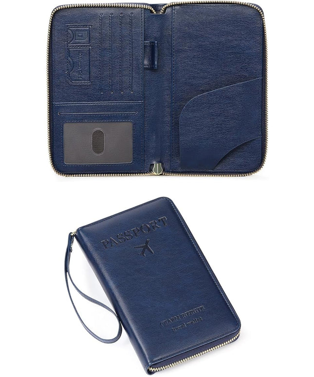 Leather RFID Blocking Passport Holder Travel Wallet, Passport Cover/Travel Wallet for Women/Men with