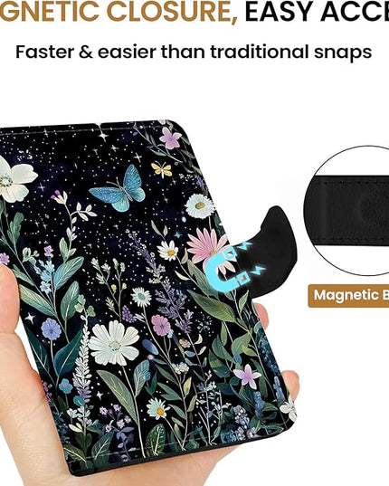 Passport Holder for Travel Essentials, RFID Blocking Leather Cover Wallet with Magnetic Closure, Aesthetic & Cute Passport Book Case for Women and Men - Starry Garden