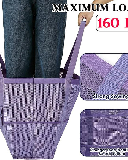 Mesh Beach Bag, Large Beach Tote with Zipper Pocket, Toys Pool Bag for Family Travel Vacation Cruise Essentials