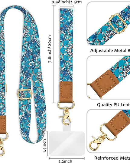 Phone Lanyard Crossbody Wrist Strap, Boho Bohemain Cell Phone Lanyards for Around the Neck Wristlet Shoulder, Adjustable Strap for Car Keys Keychain Wallet ID Badge