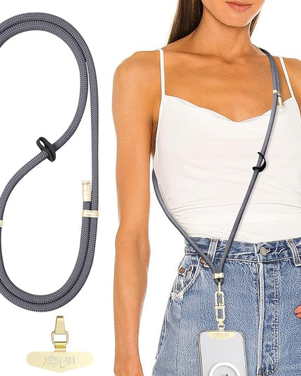 Adjustable Anti-Theft Phone Lanyard Neck & Crossbody Strap with 0.2mm Metal Tab & Comfort-Fit 8mm Rope (Light Gray)