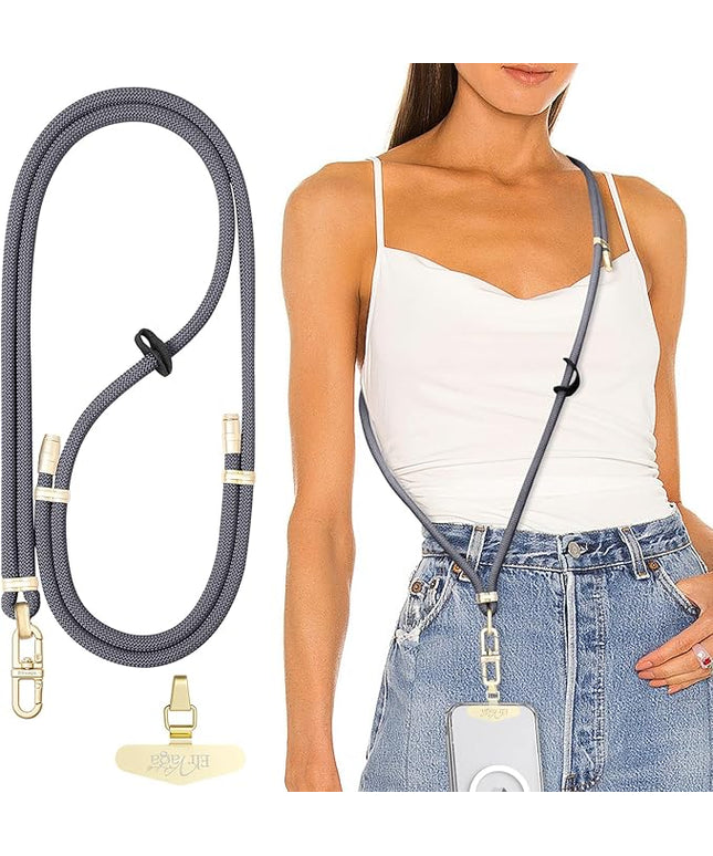 Adjustable Anti-Theft Phone Lanyard Neck & Crossbody Strap with 0.2mm Metal Tab & Comfort-Fit 8mm Rope (Light Gray)